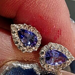 1.34 Ct Tanzinite And Sapphire Earrings In 925 Sterling